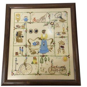 Vtg Finished Framed Crewel Embroidery Spinnerin Nostalgia 326 Elaine Thompson